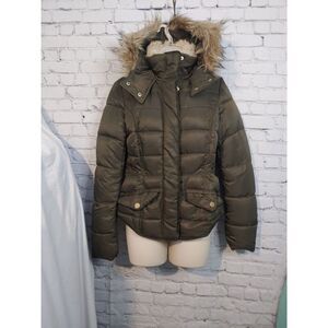 Divided Olive Green Faux Fur Trim Puffer Jacket
